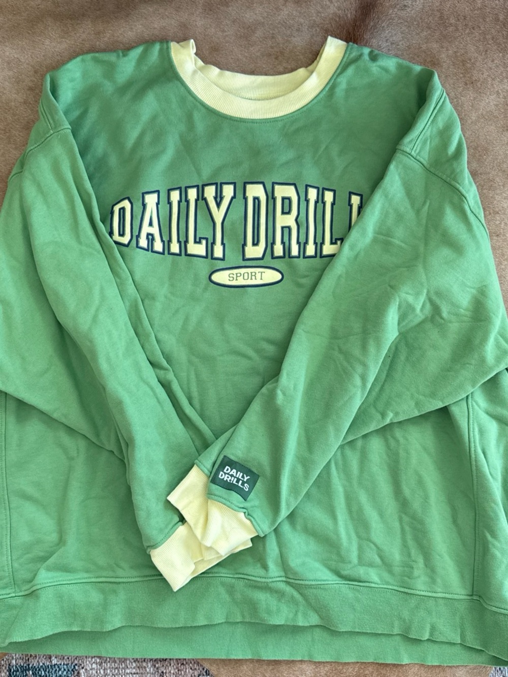 Daily Drills Green Crewneck Sweatshirt with Cream Trim